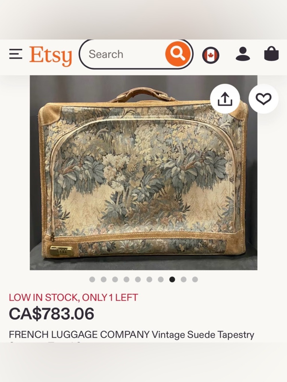 Rare! Vintage Large French Luggage Company Tapestry & Leather Suitcase